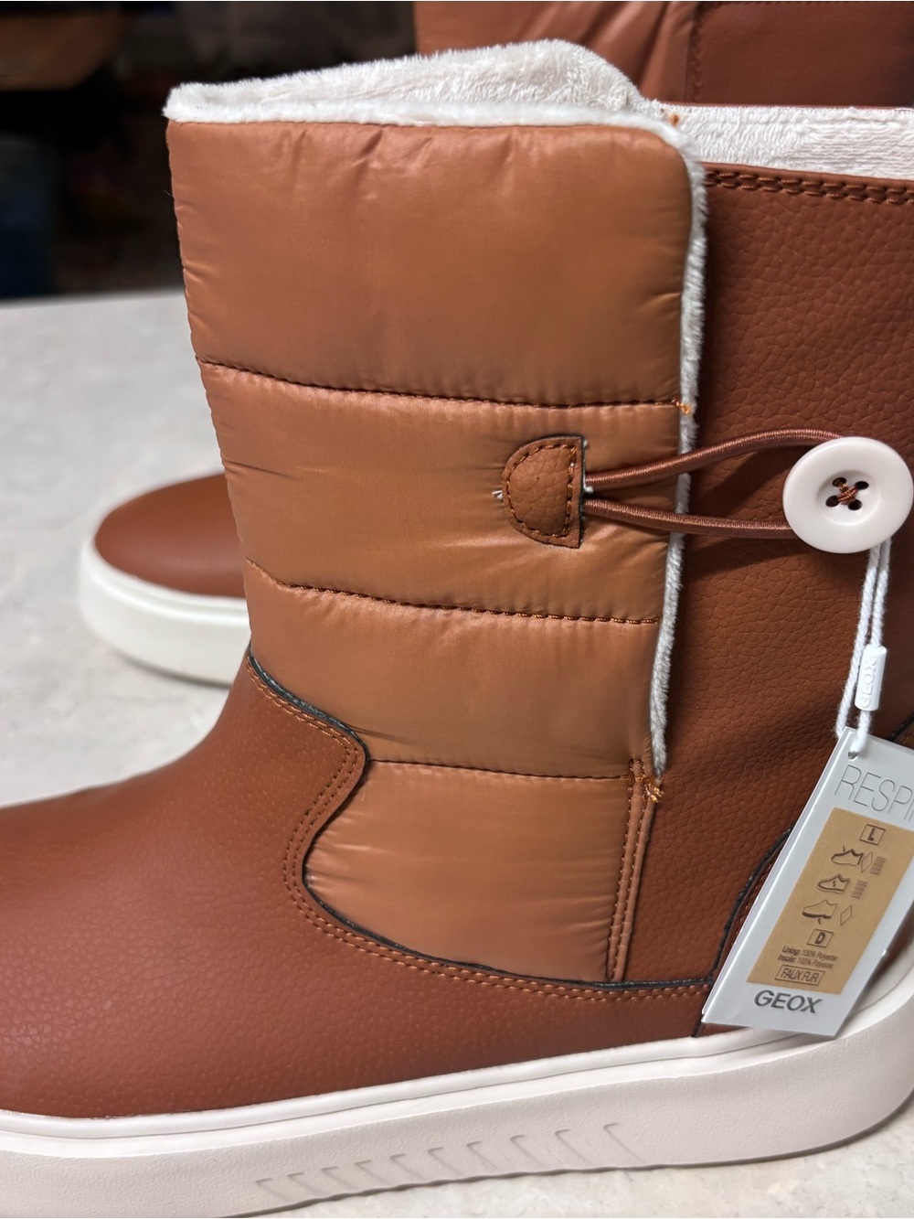 Geox Women's Tan Mid-Calf Winter Boots with White Sole